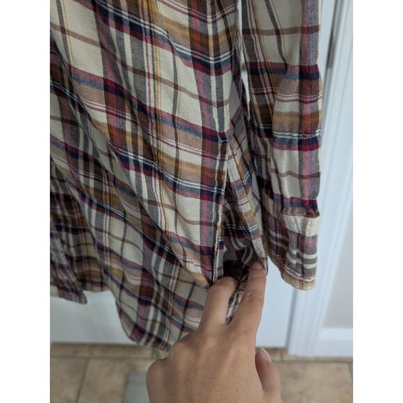 ORGANIC By John Patrick Tunic Button Down Shirt Dress Red Blue Plaid S Small - Picture 6 of 13